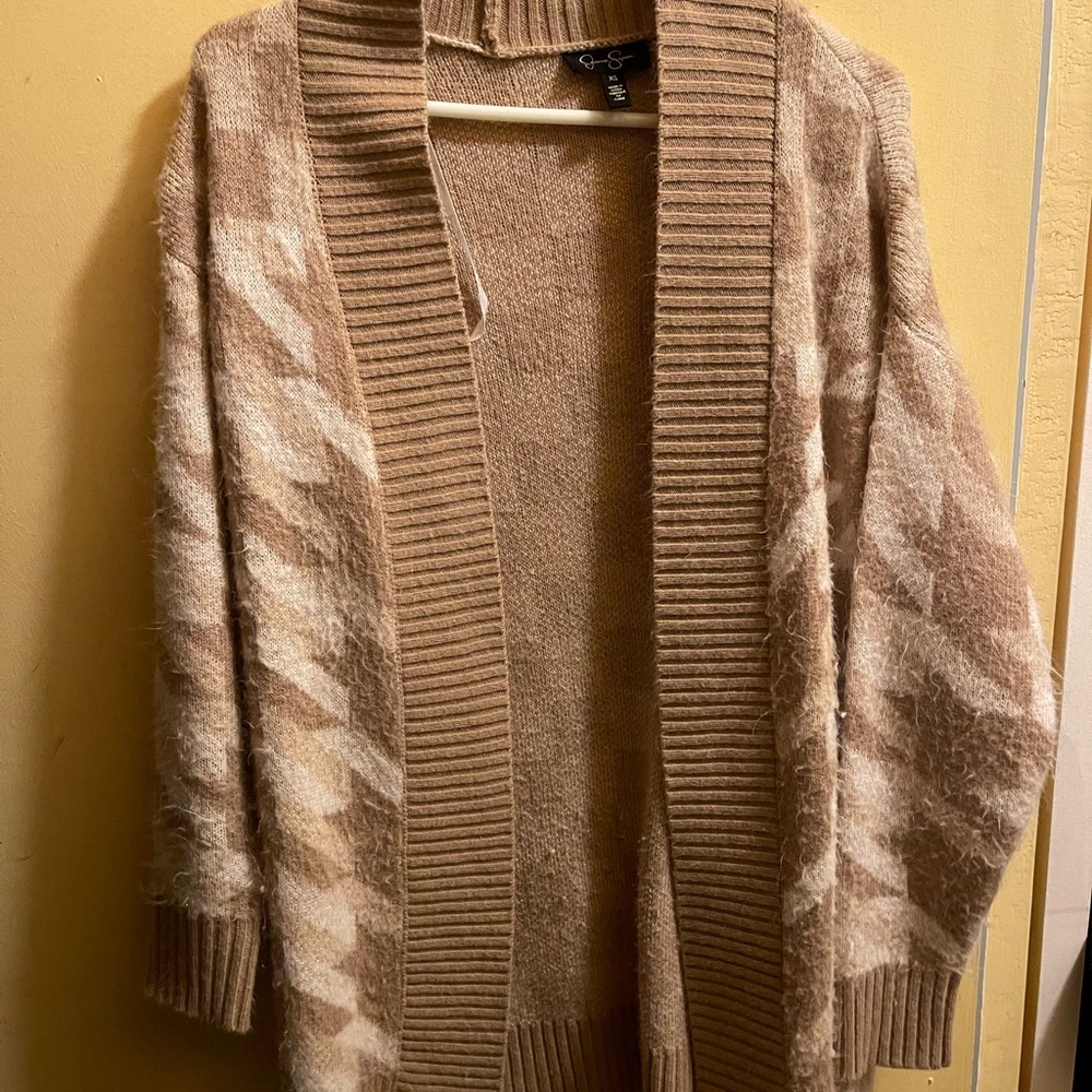 Cozy Tan Patterned Jessica Simpson cardigan